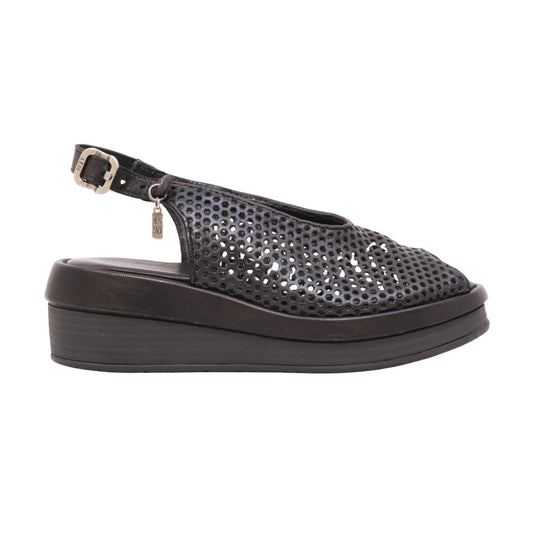 A.S.98 Sama C02011 sandalo donna in pelle nera traforata con zeppa<BR/> 