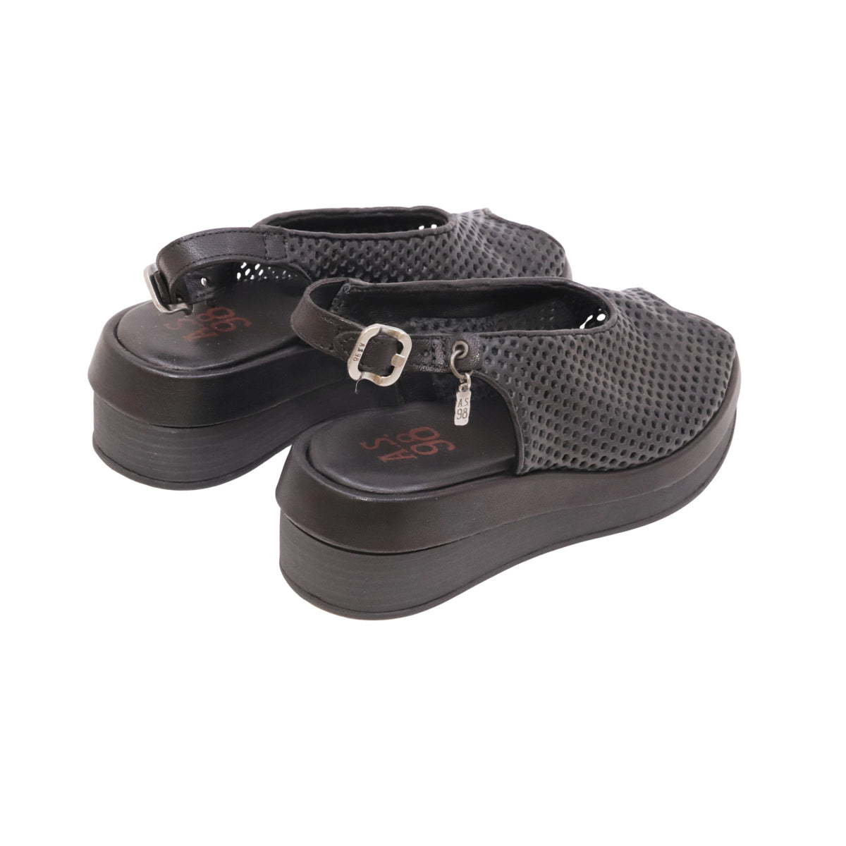 A.S.98 Sama C02011 sandalo donna in pelle nera traforata con zeppa<BR/> 
