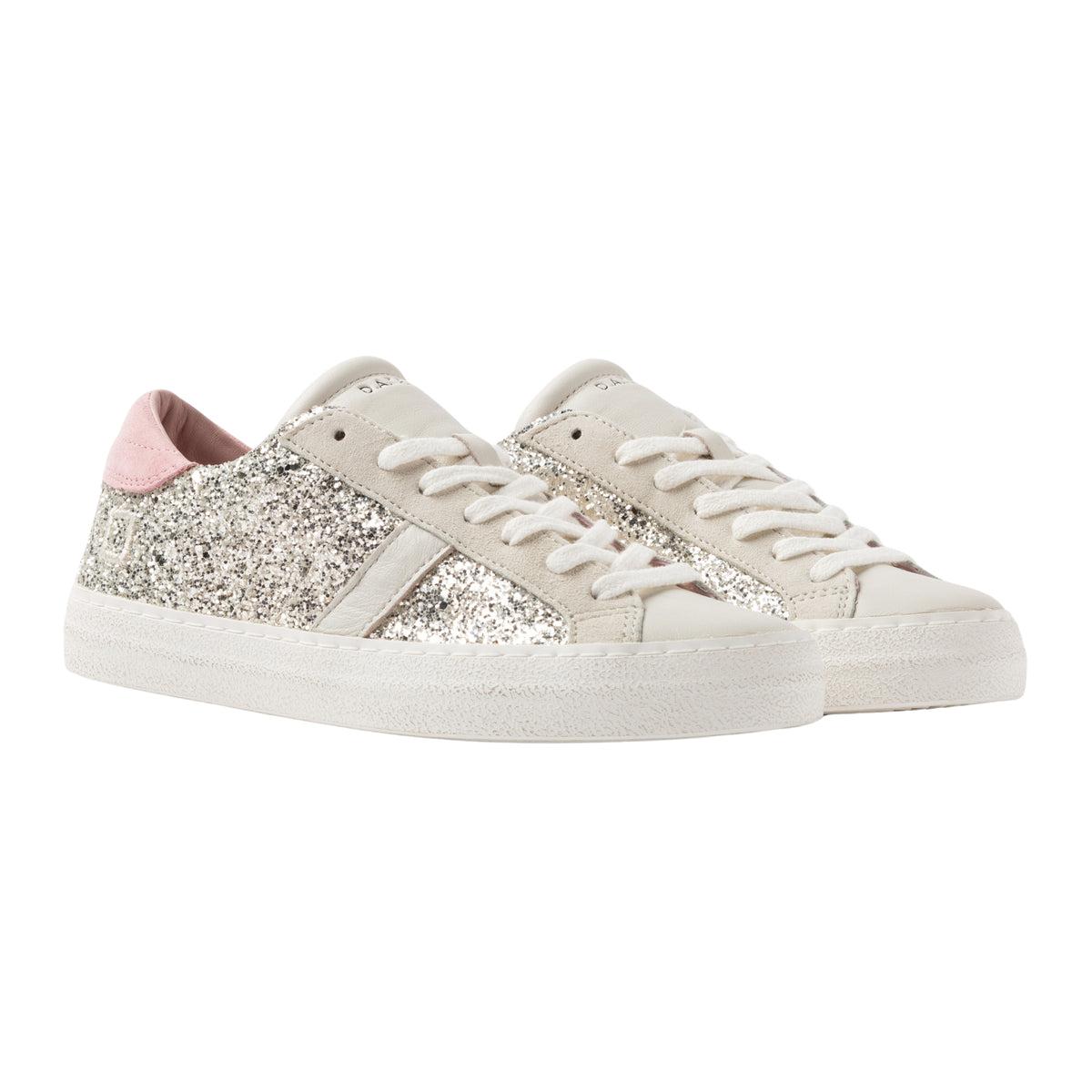 D.A.T.E. Hill Low Glitter HL-GL-PL sneaker donna in pelle e glitter platino 