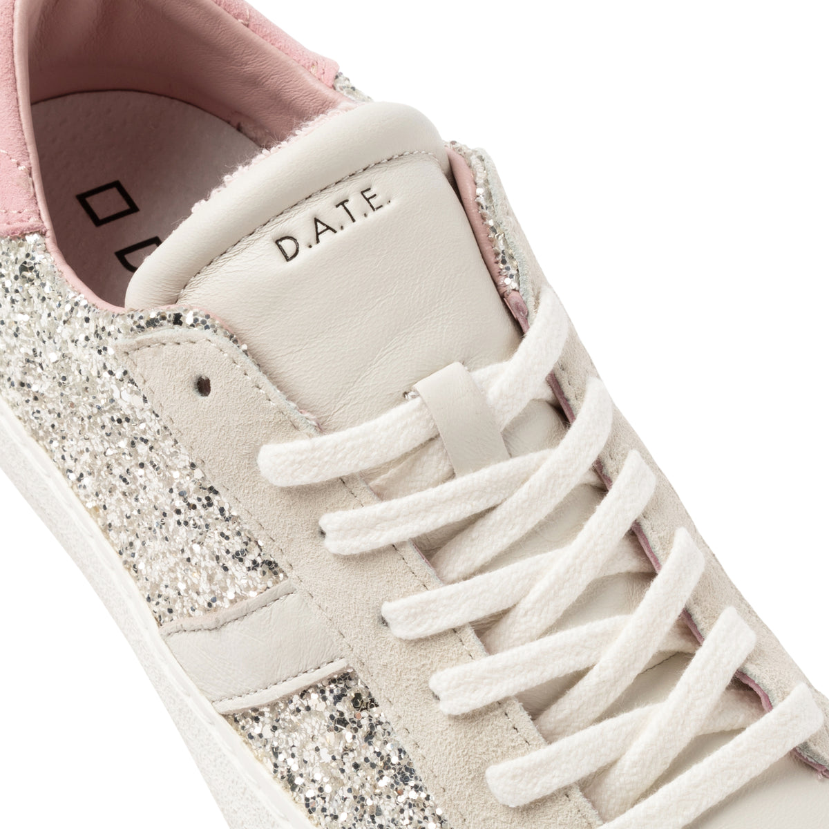 D.A.T.E. Hill Low Glitter HL-GL-PL sneaker donna in pelle e glitter platino 