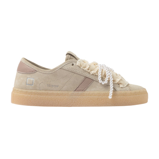 D.A.T.E. Tender Bow TE-BW-BI sneaker donna in camoscio beige con fiocco 