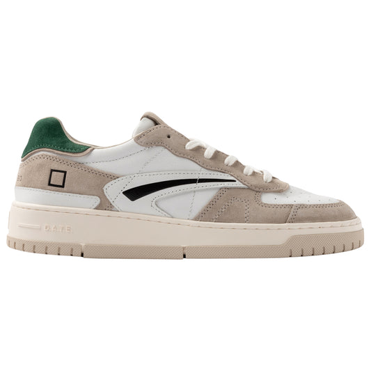 D.A.T.E. Torneo Pure Calf TP-CA-WG sneaker uomo in pelle bianca con dettagli verdi 