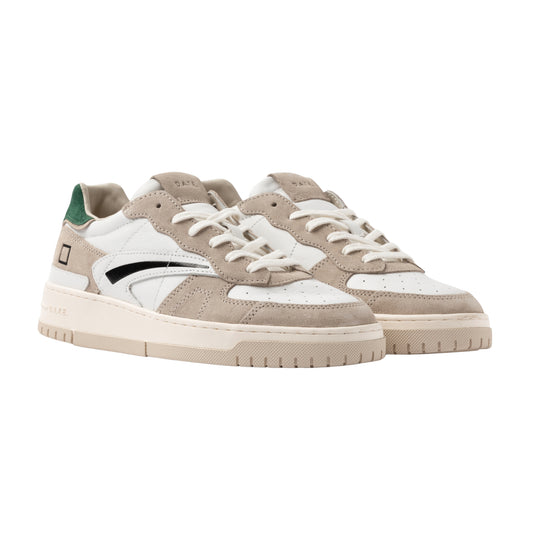 D.A.T.E. Torneo Pure Calf TP-CA-WG sneaker uomo in pelle bianca con dettagli verdi 