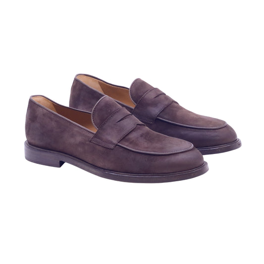 Ducanero 2976 mocassino uomo in camoscio testa di moro con fondo cuoio elegante Made in Italy 