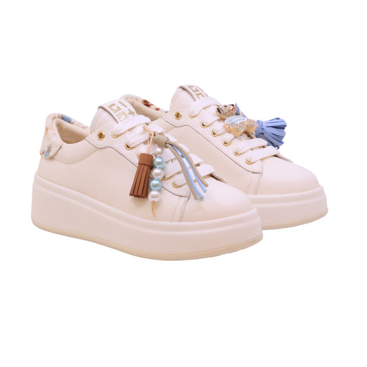 GIO+ Oliva Giulia sneaker donna platform in pelle bianco latte con accessori gioiello 