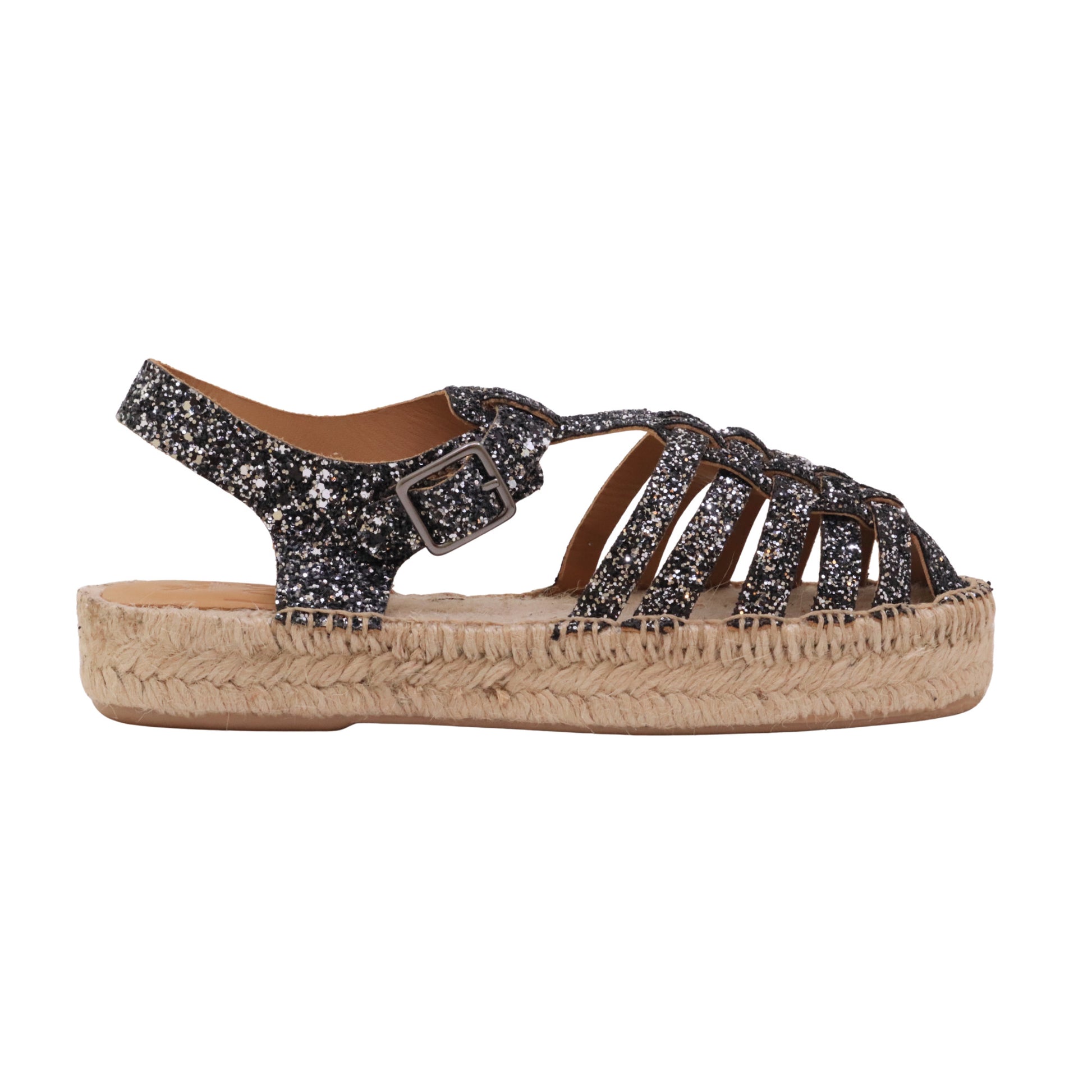 Lagoa Julia sandalo donna in glitter piombo con suola in corda Made in Spain 