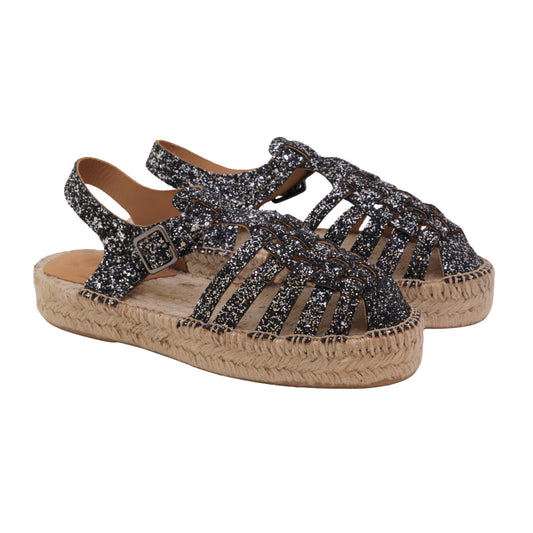 Lagoa Julia sandalo donna in glitter piombo con suola in corda Made in Spain 
