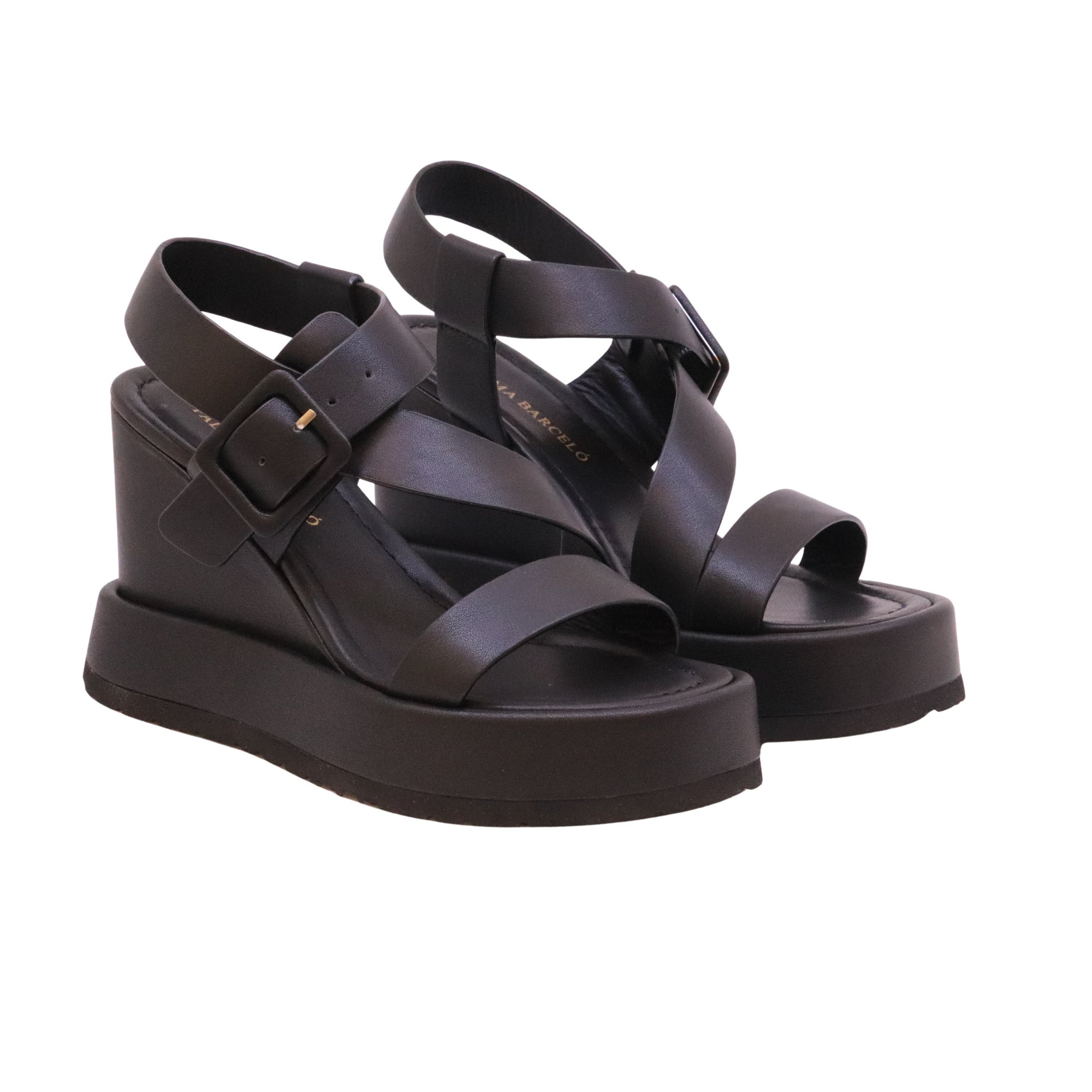 Paloma Barceló Tessa 301402 zeppa donna in pelle nera 