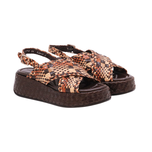 Pons Quintana Maui 11276 sandalo platform donna intrecciato multicolor con zeppa in pelle 