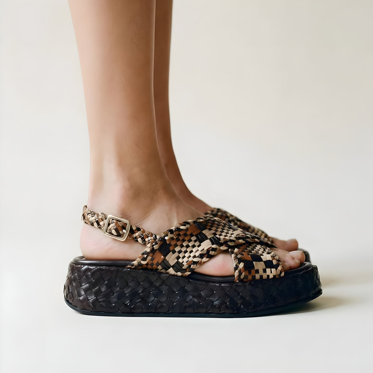 Pons Quintana Maui 11276 sandalo platform donna intrecciato multicolor con zeppa in pelle 