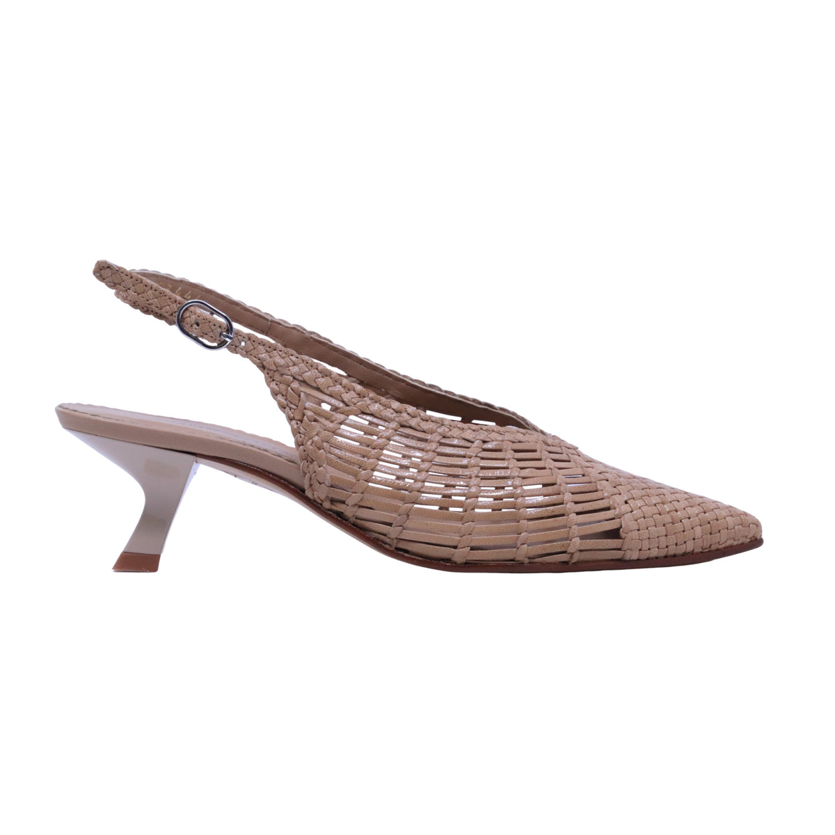 Pons Quintana Carol 11953 159 slingback donna in pelle intrecciata taupe con tacco 