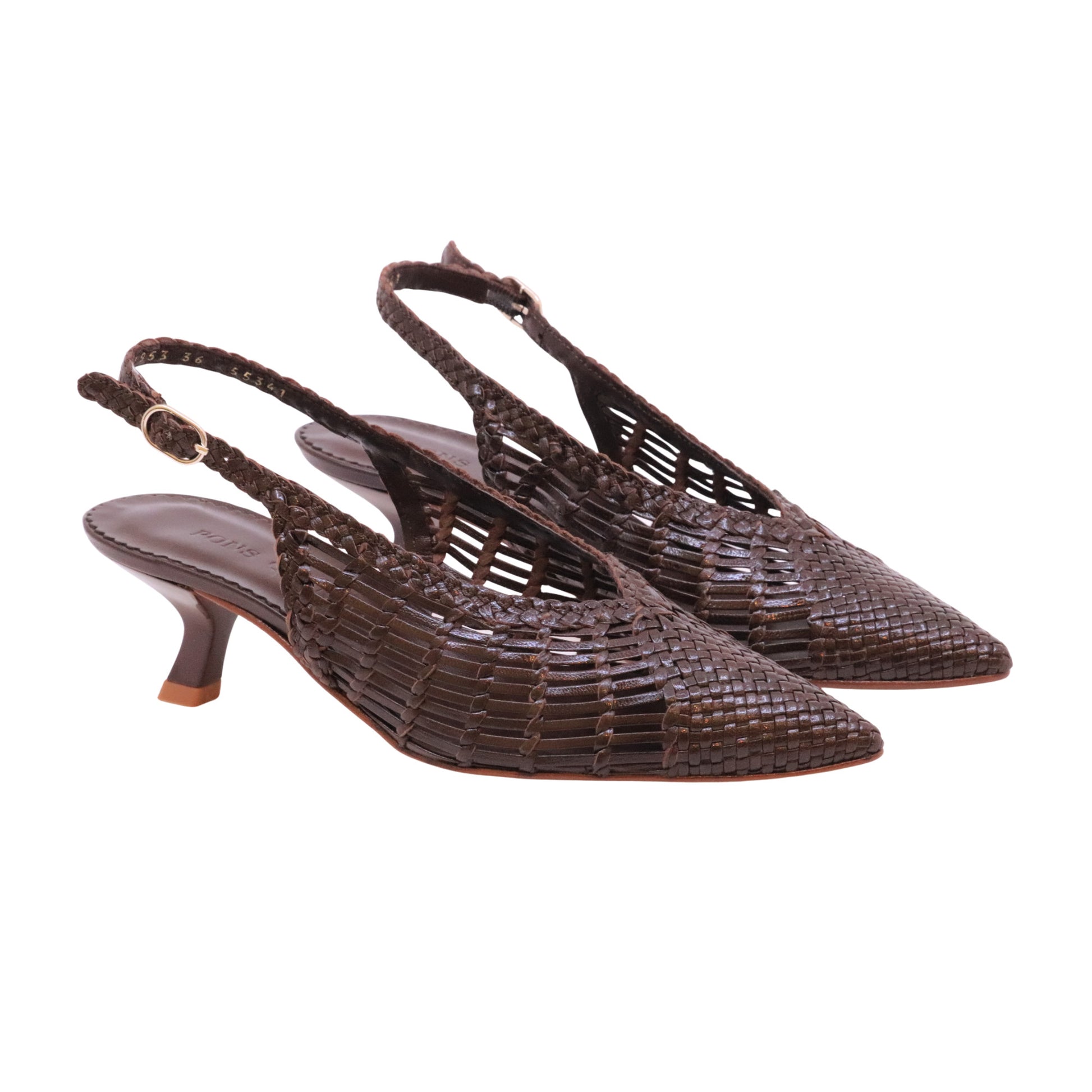 Pons Quintana Carol 11953-79 slingback donna in pelle intrecciata marrone Smoke 