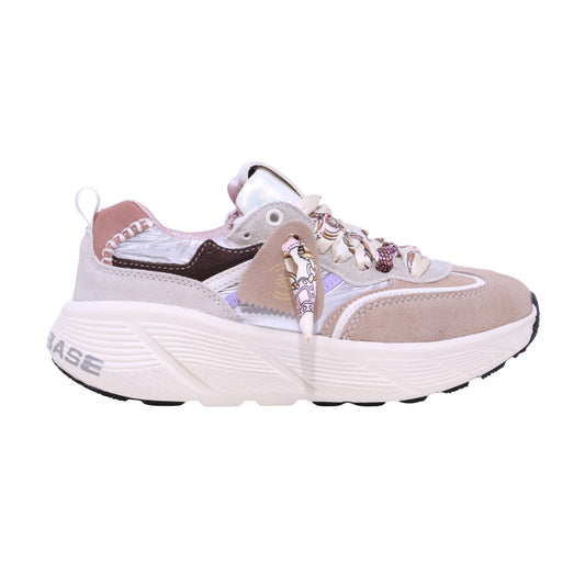 Primabase Fuji 51554-042 sneaker donna in camoscio, pelle e tessuto beige multicolor 