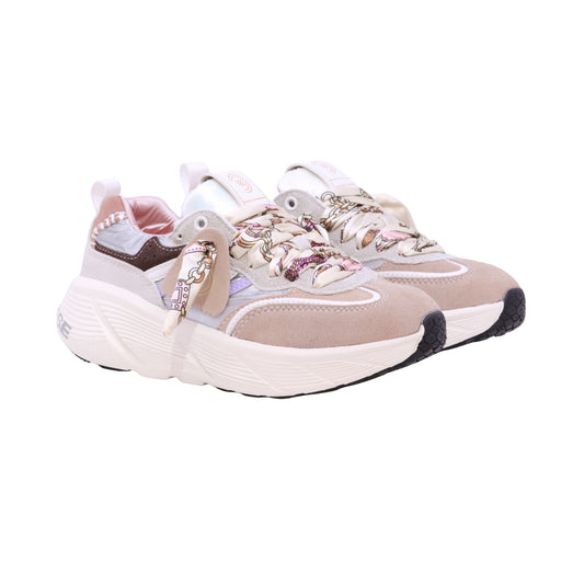 Primabase Fuji 51554-042 sneaker donna in camoscio, pelle e tessuto beige multicolor 