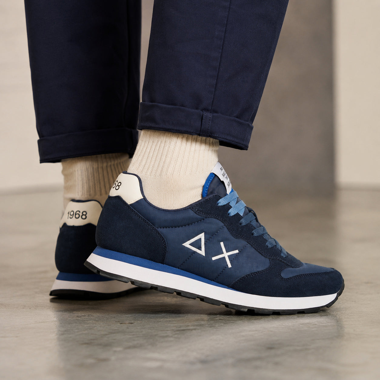 SUN68 Tom Solid Z36101-07 sneaker uomo in camoscio e nylon blu navy 
