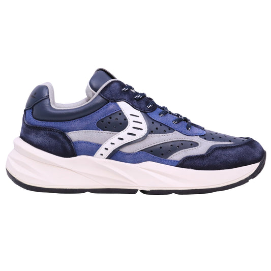 Voile Blanche Club22 Perfy Washed Blu Silky Grey sneaker uomo in pelle forata e camoscio 