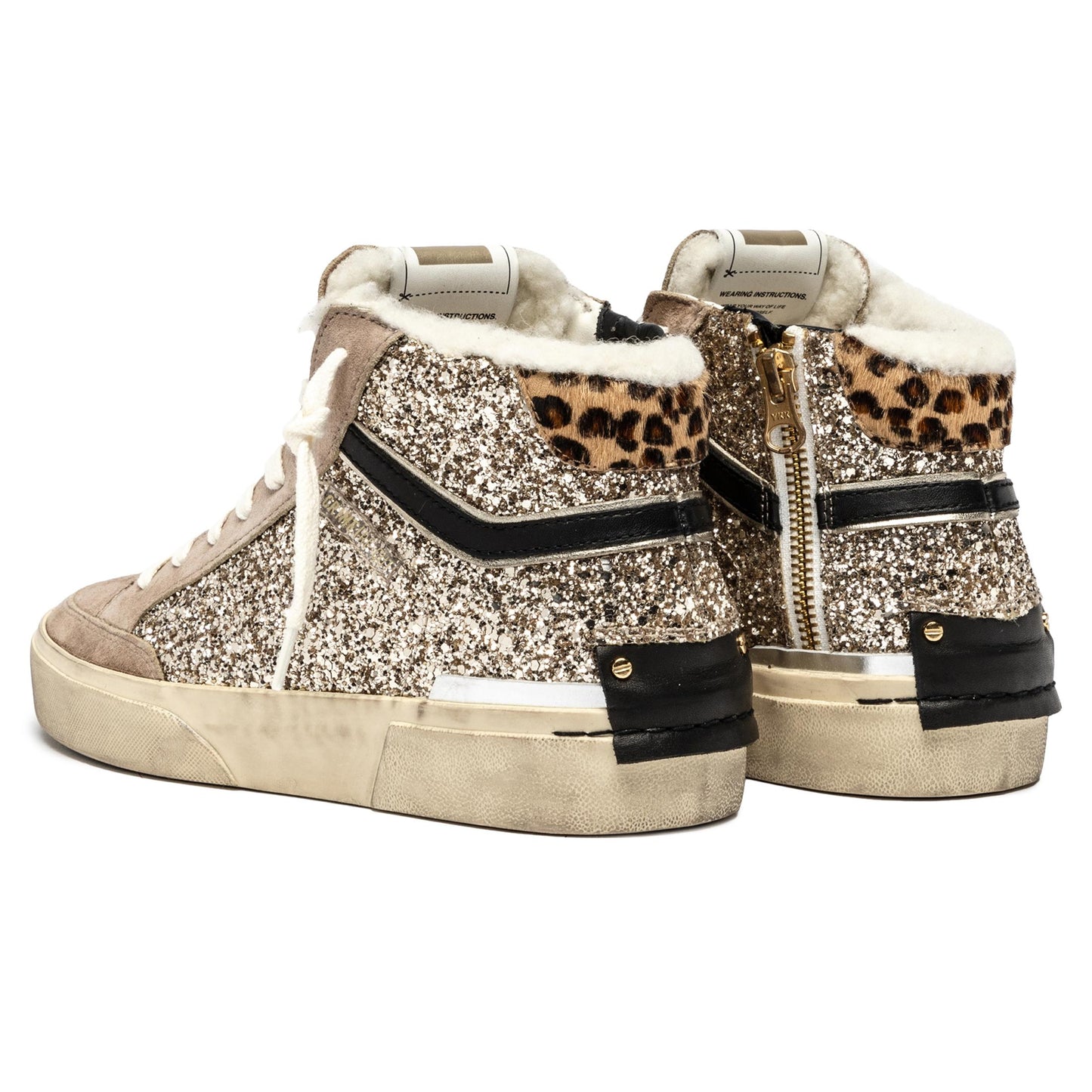 Crime London 25177 SK8 Recut High sneaker alta in suede e glitter beige 