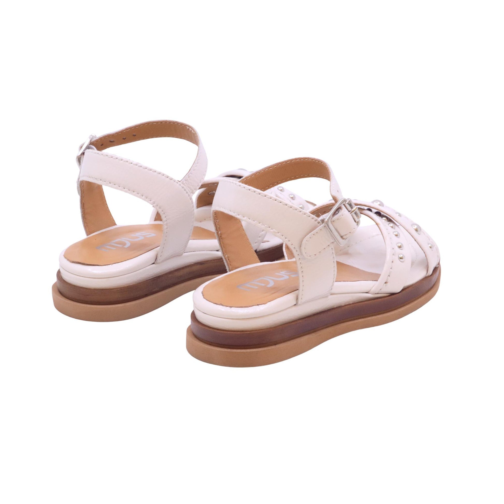 Mjus N14002 sandalo donna in pelle bianco panna con zeppa casual comfort 
