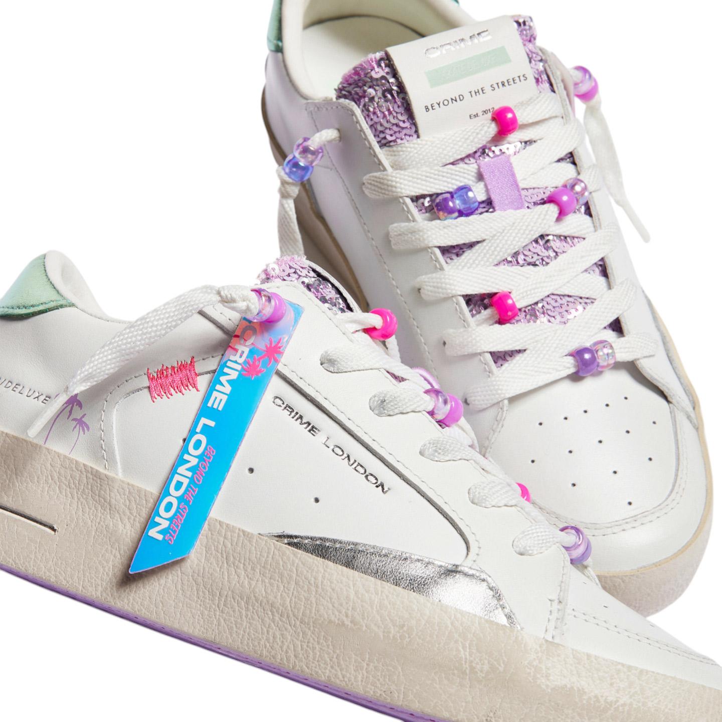 Sneaker donna Crime London Sk8 Deluxe 20100 in pelle bianca e multicolor 