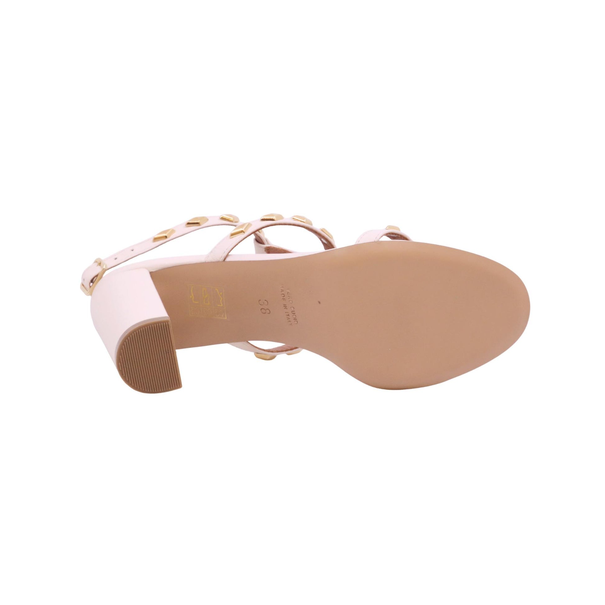 Via Roma 15 4641 sandalo donna in pelle nappa burro con borchie oro 