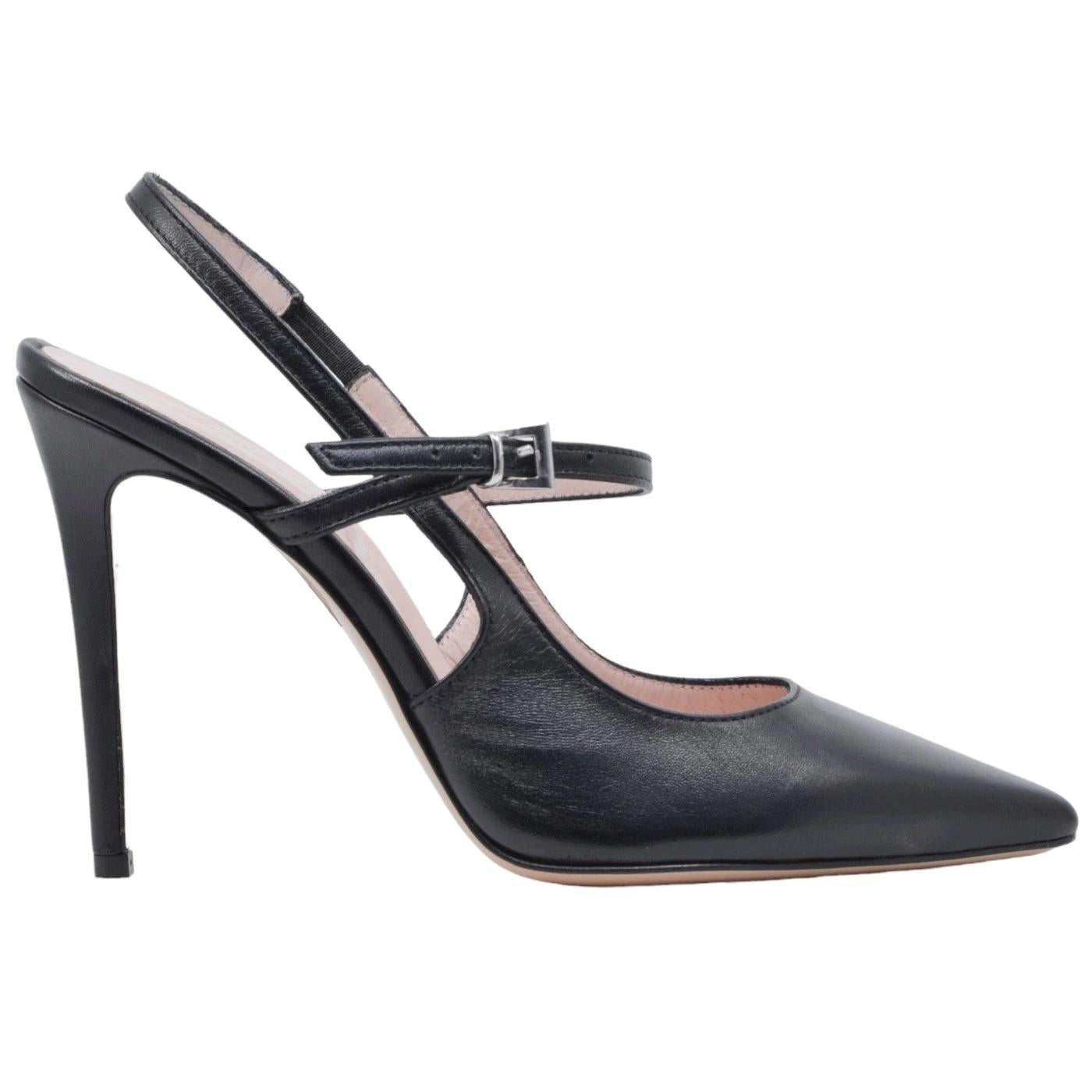 Anna F 1395 slingback donna in pelle nera elegante da cerimonia con tacco alto 