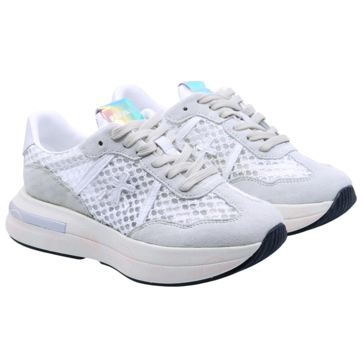 Premiata Cassie 7390 sneaker donna in tessuto retato bianco 