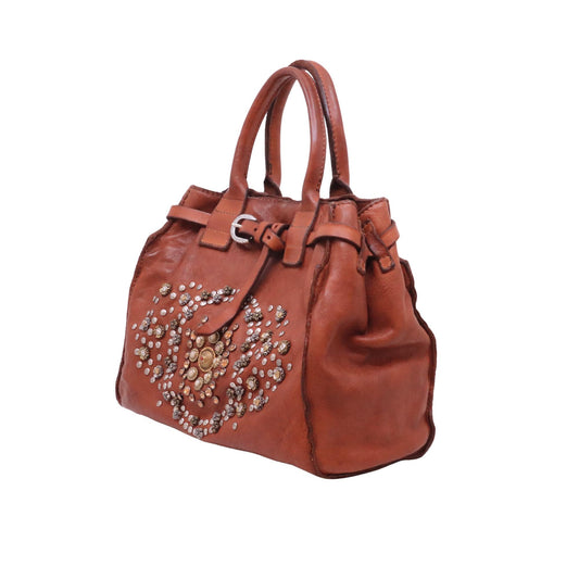Campomaggi Bella di Notte Rossella C041010 borsa shopping donna in pelle cognac con borchie e strass Made in Italy 