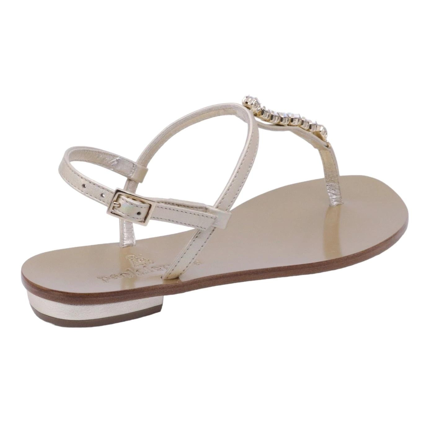 Sandalo infradito 3131C  Paolo Ferrara in pelle oro e pietre luminose a giogliello 