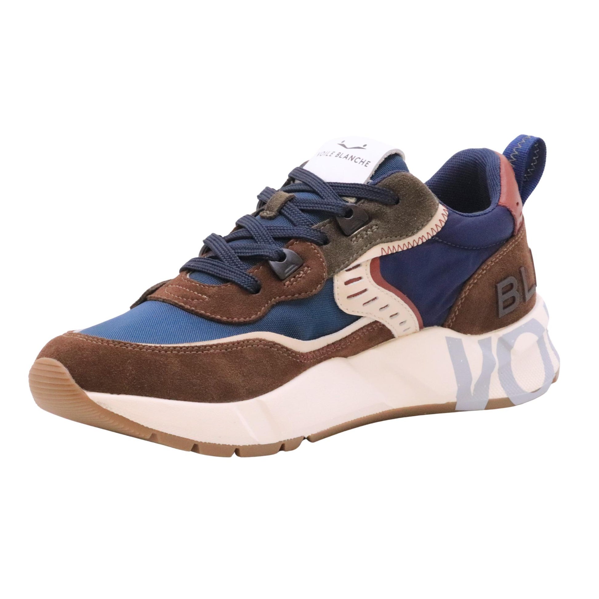 Voile Blanche Club01 sneaker uomo suede e tessuto marrone e navy 