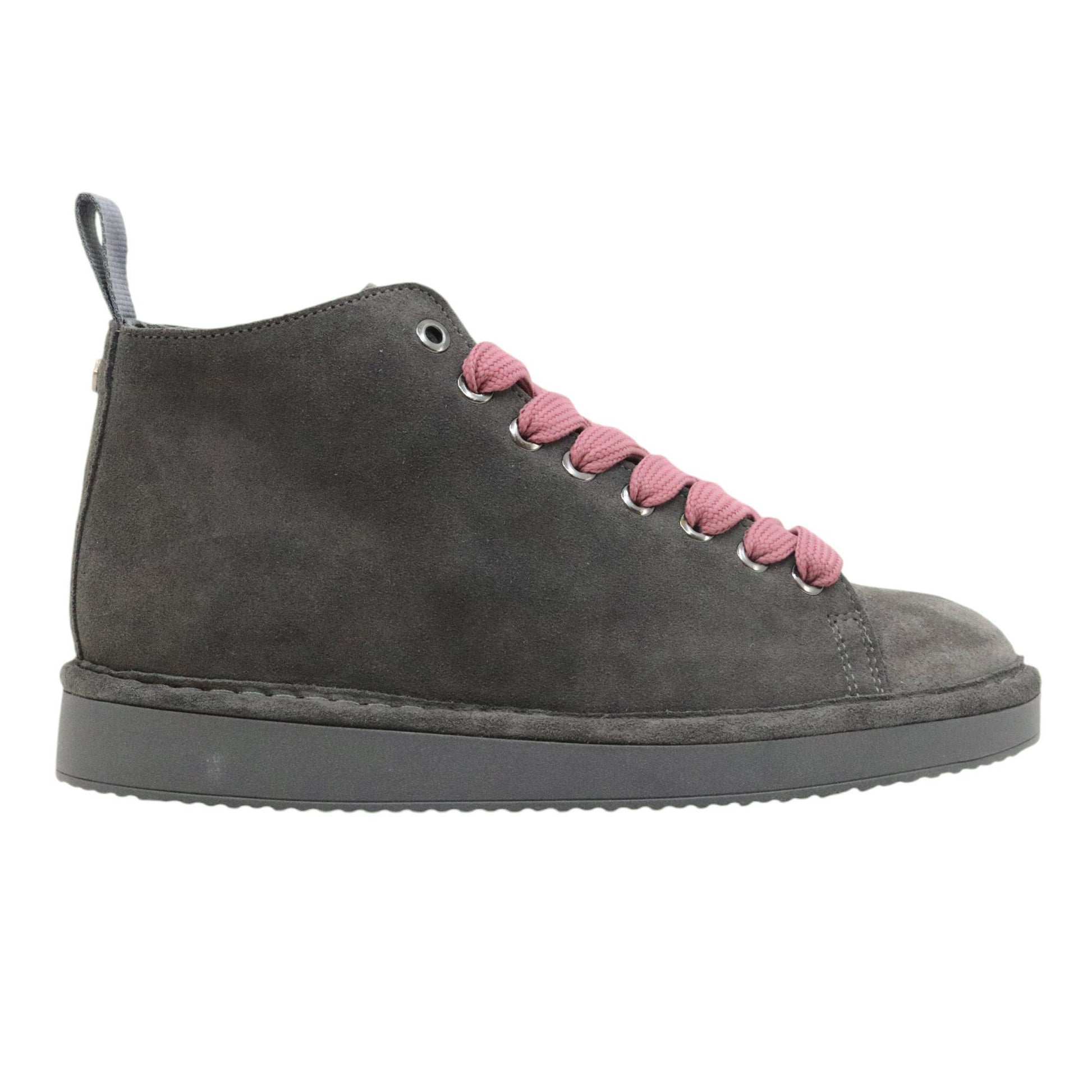 Polacchino snekar donna Panchic P01 in camoscio antracite con lacci rosa 