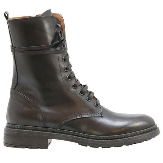 The Seller MW583 anfibio donna in pelle nera allacciato con zip laterale 