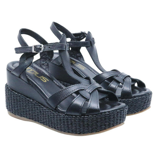 Sandalo zeppa Mjus L77002 in pelle nera 