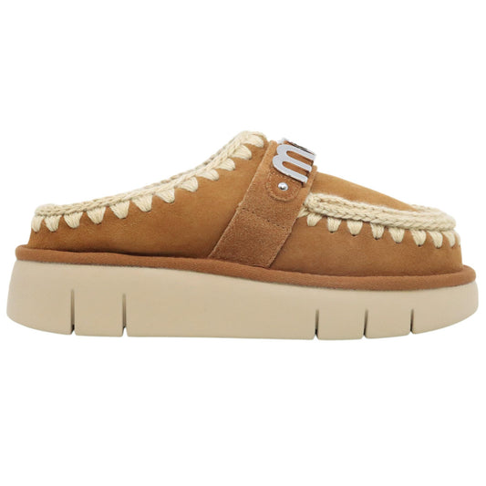 Mou Bounce clog metal logo sabot donna in montone cognac 