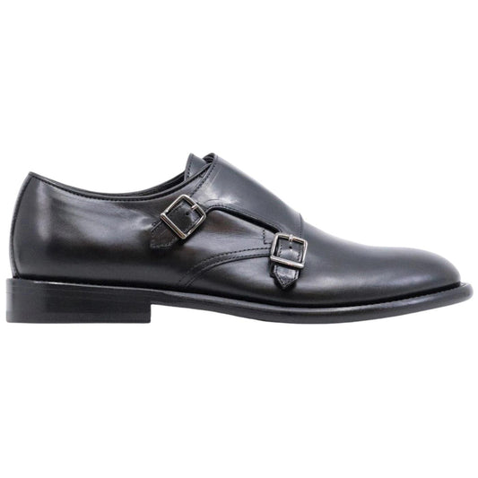 Scarpa uomo con doppia fibbia di Corvari in pelle nera 