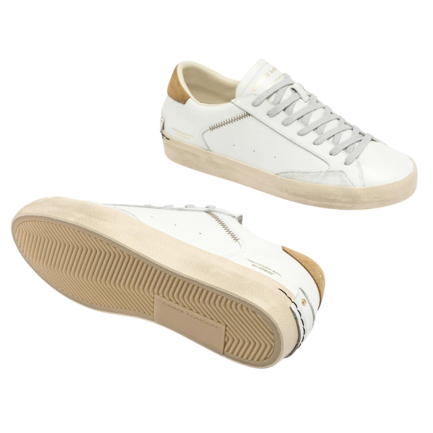 Sneaker uomo Crime London 14006 Distressed in pelle bianca e talloncino in camoscio beige 