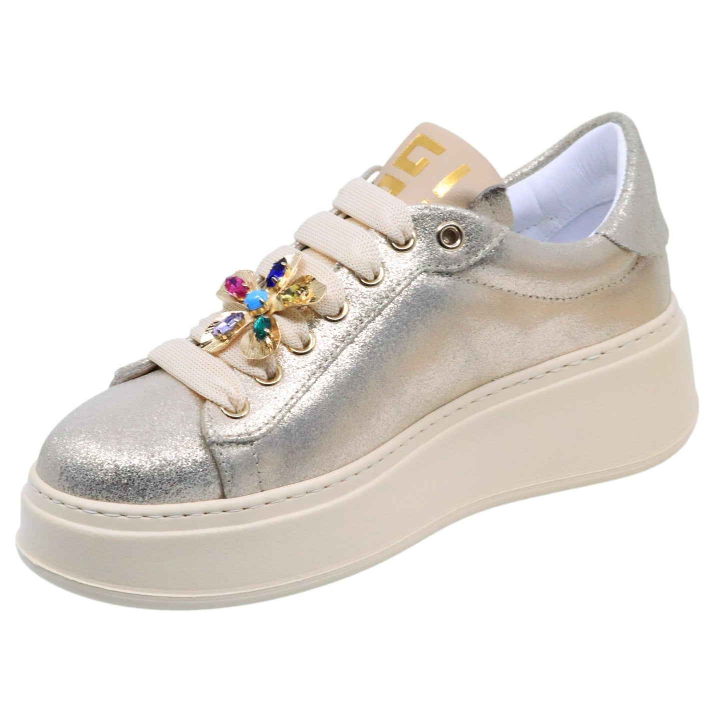 Sneaker donna Gio+ PIA315B in pelle satianta platino 