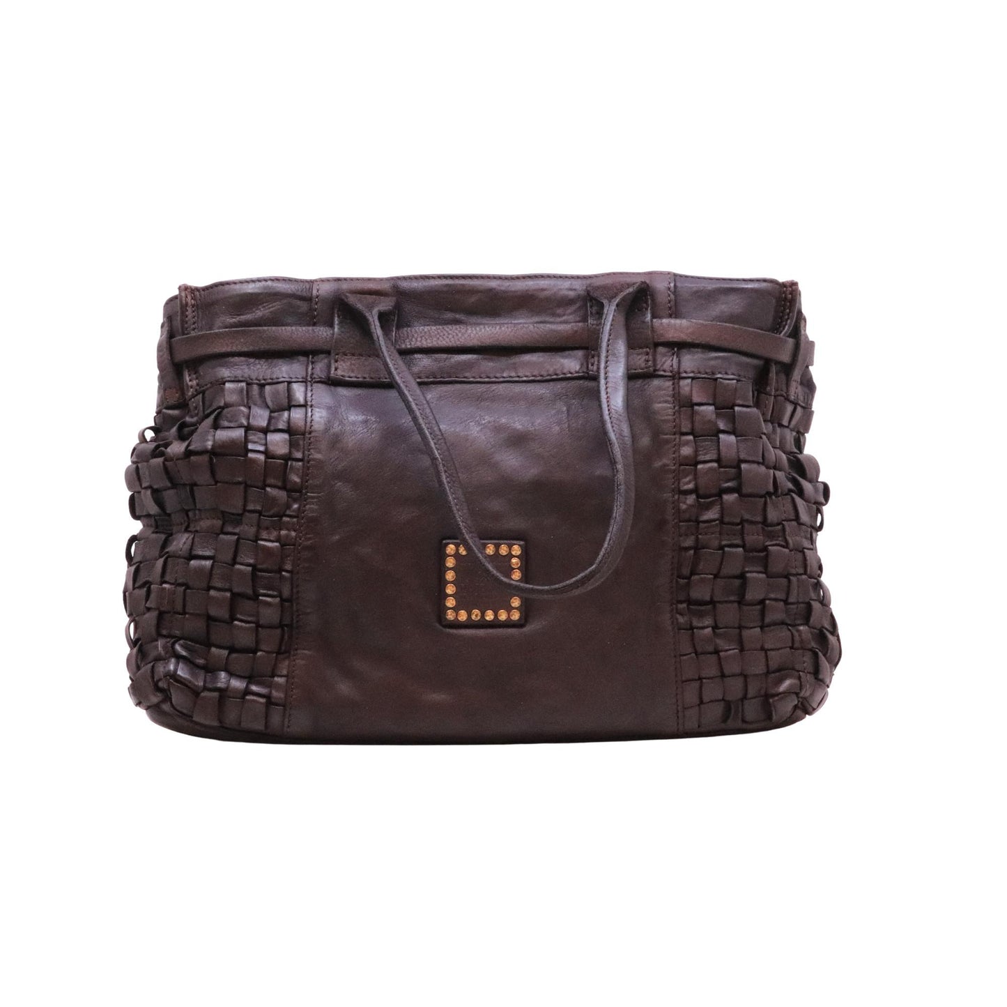 Campomaggi Penelope C042640 borsa shopping in pelle intrecciata testa di moro 