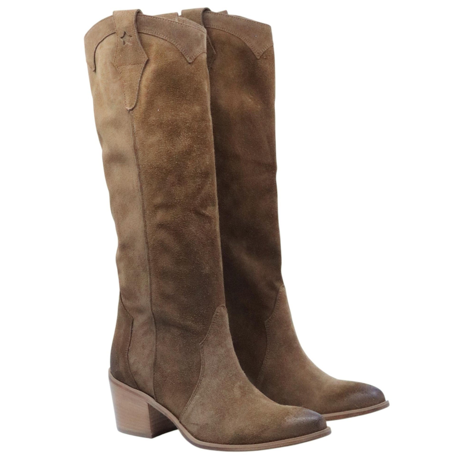 Stivale texano donna Curiositè 2718 in camoscio marrone pepe 