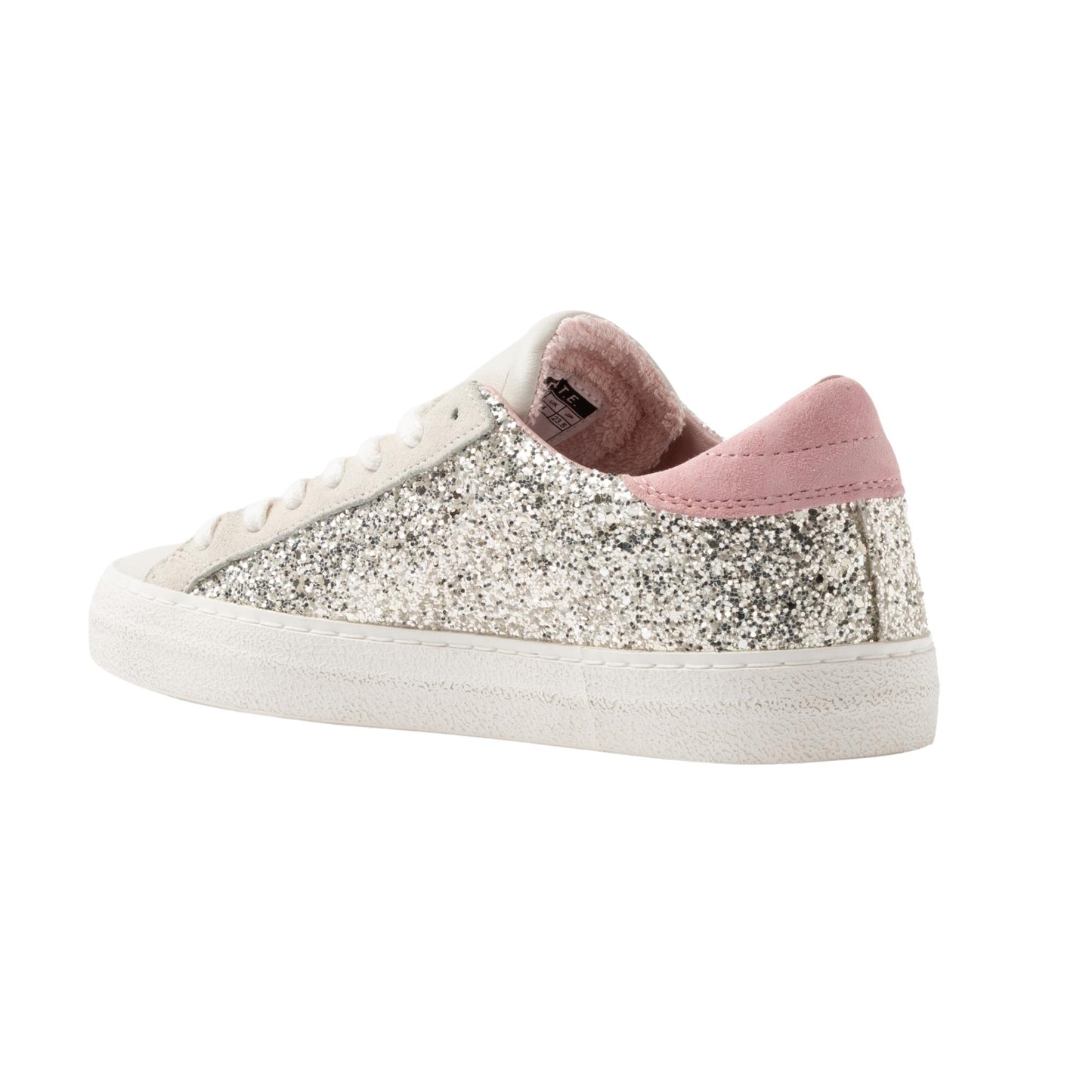 D.A.T.E. Hill Low Glitter HL-GL-PL sneaker donna in pelle e glitter platino 