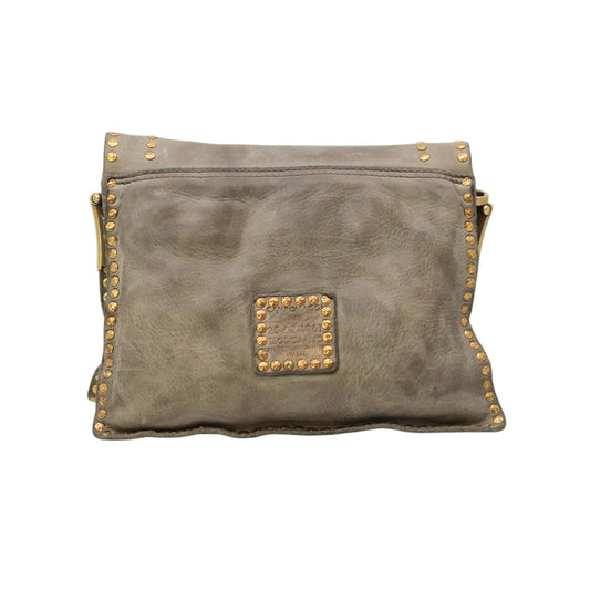 Campomaggi C016500 borsa donna in pelle grigia con borchie e tracolla 