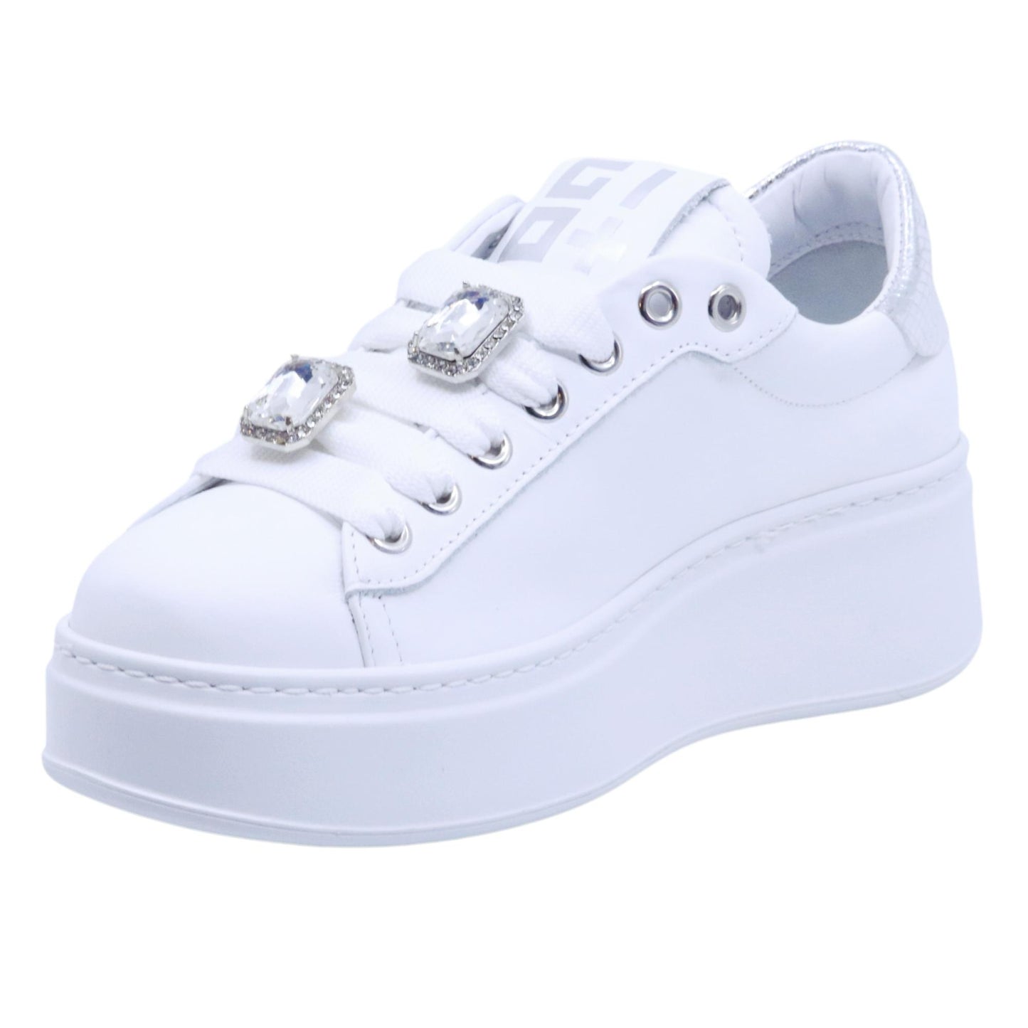 Sneaker donna Gio+ PIA266A in pelle bianca PIA266A-COMBRANDYWHITE/SILVER GIO+