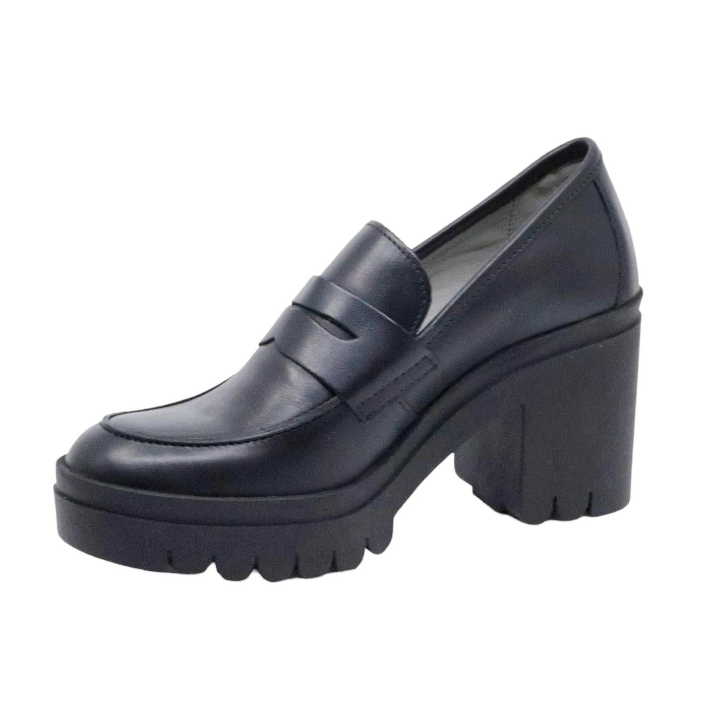 Mocassino con tacco da donna Fly London Toky in pelle nera 