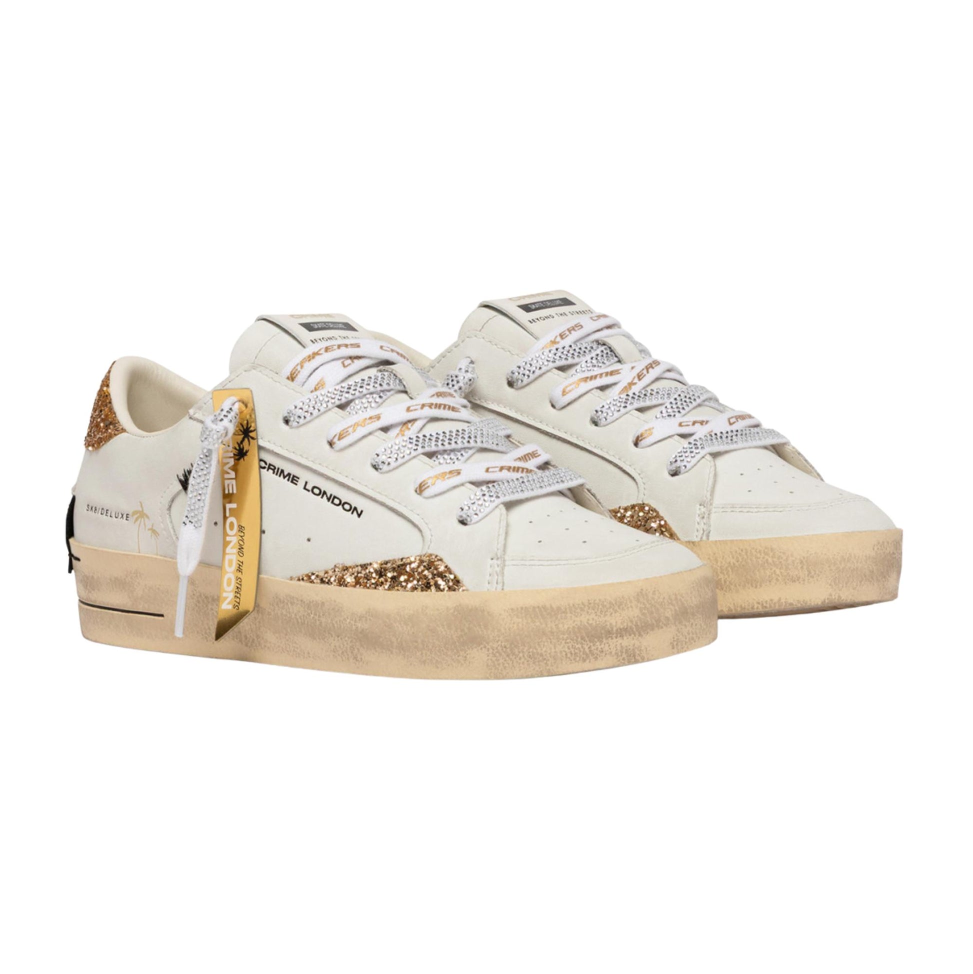 Crime London SK8 Deluxe Tequila Night 29102 sneaker donna in pelle bianca con glitter oro 