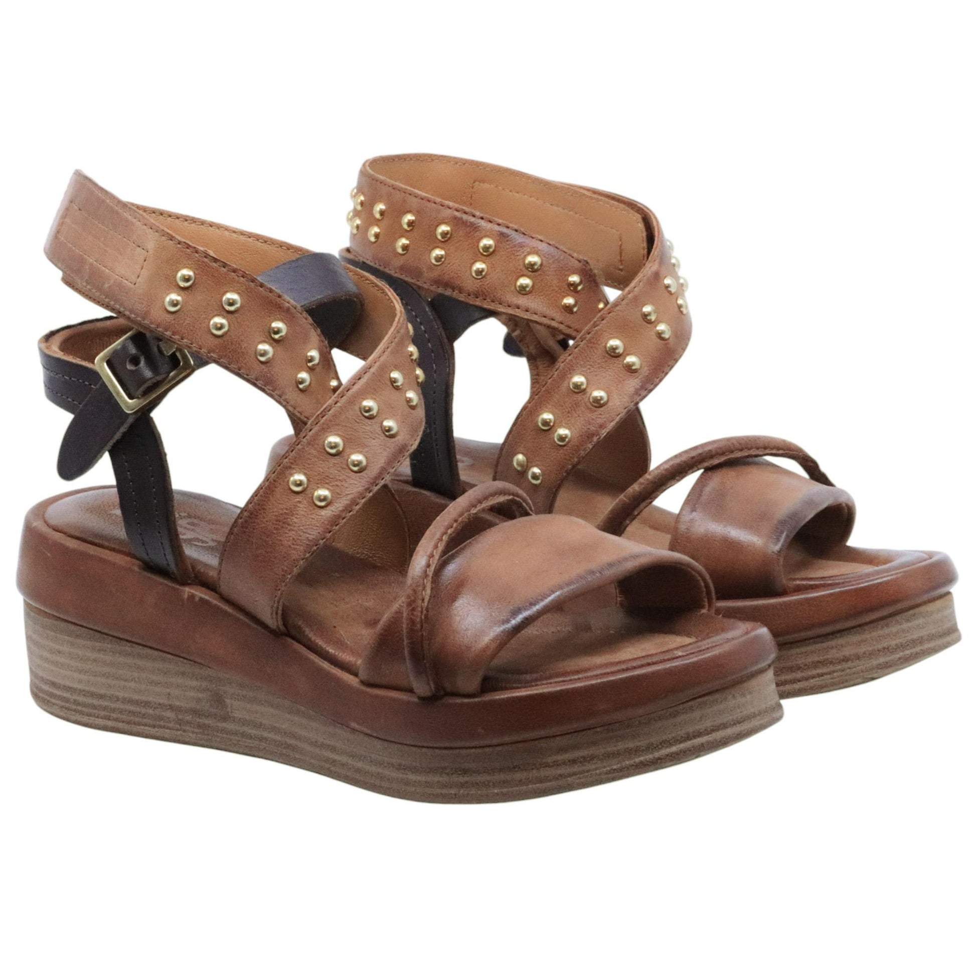 Sandalo donna AS98 C02001 in pelle cuoio e marrone 