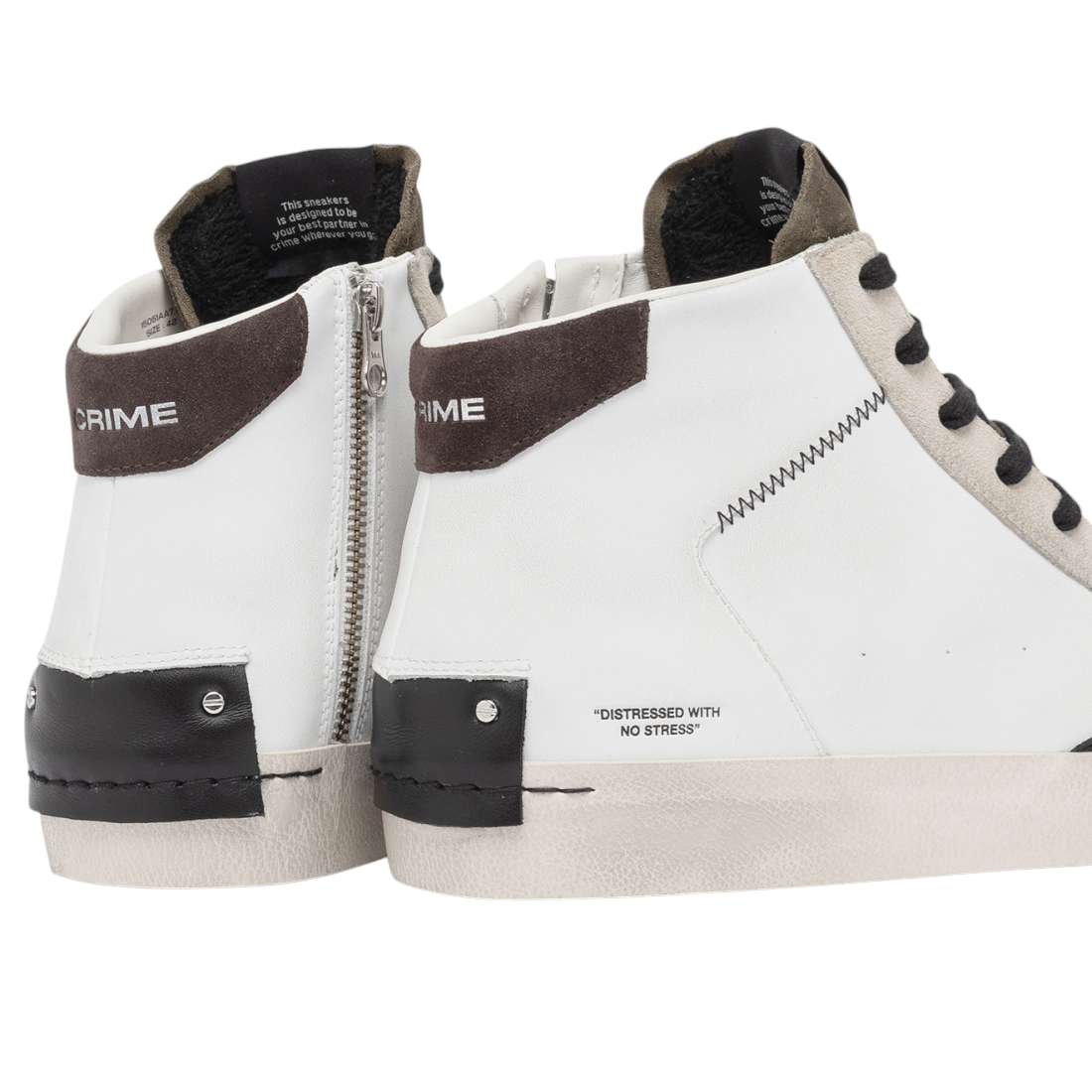 Crime London 15051 Distressed High sneaker uomo in pelle bianca e linguetta in camoscio verde 