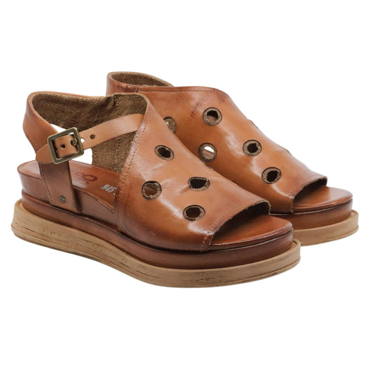 AS98 A15043 Calvados sandalo donna in pelle cuoio con zeppa casual artigianale 