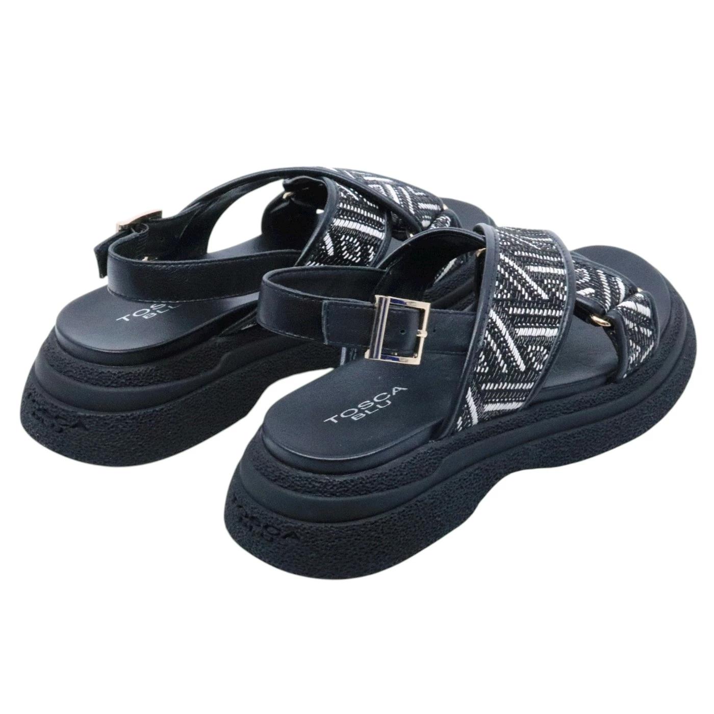 Sandalo donna Tosca Blu Venus in pelle nera e tessuto 