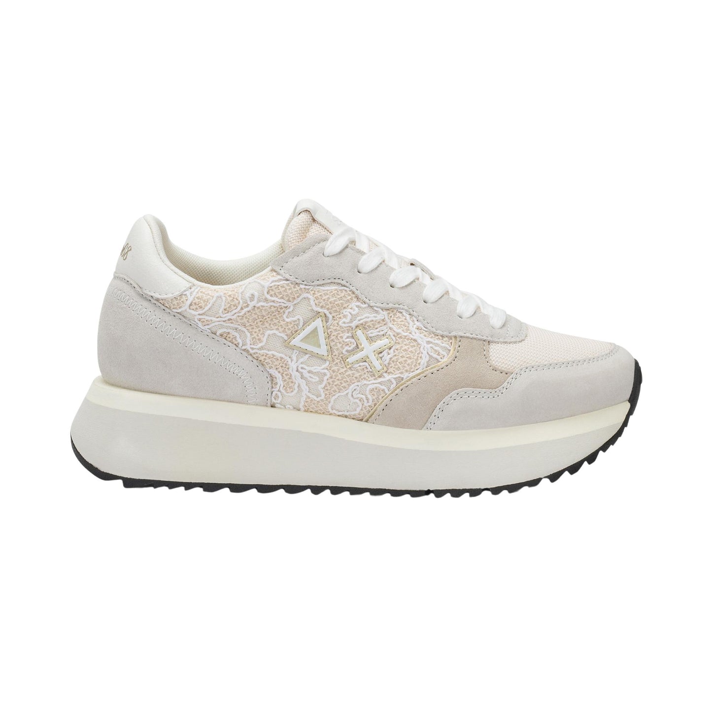 Sun68 Big Ally Flower Z36211-31 sneaker donna in camoscio e mesh bianco panna 