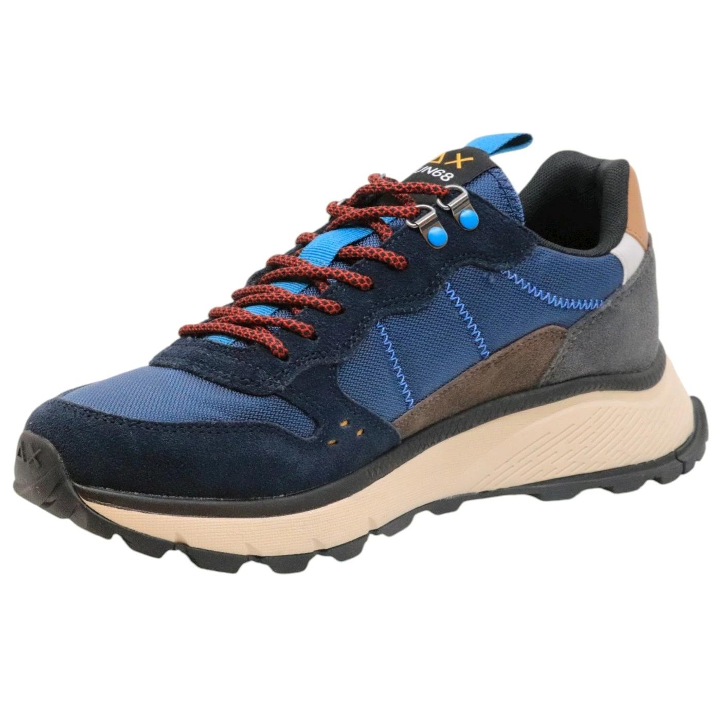 Sneaker uomo Sun68 Fire and Camping Z44128  in tessuto blu e marrone 