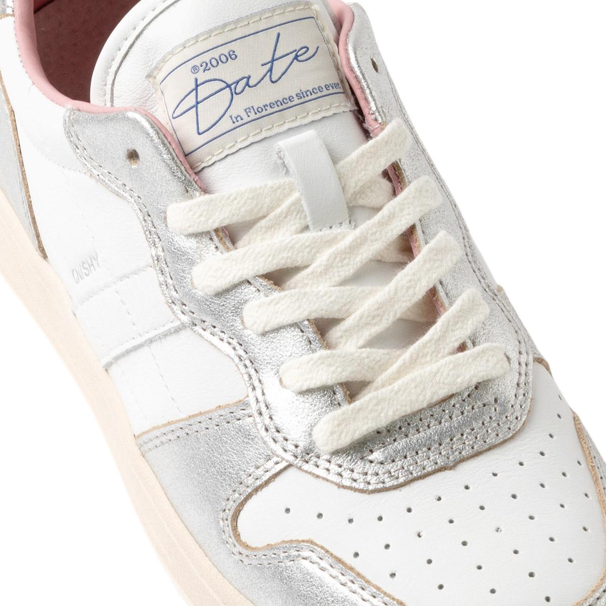 DATE Court Shiny White Silver CR SH WS sneaker donna in pelle bianca e argento 